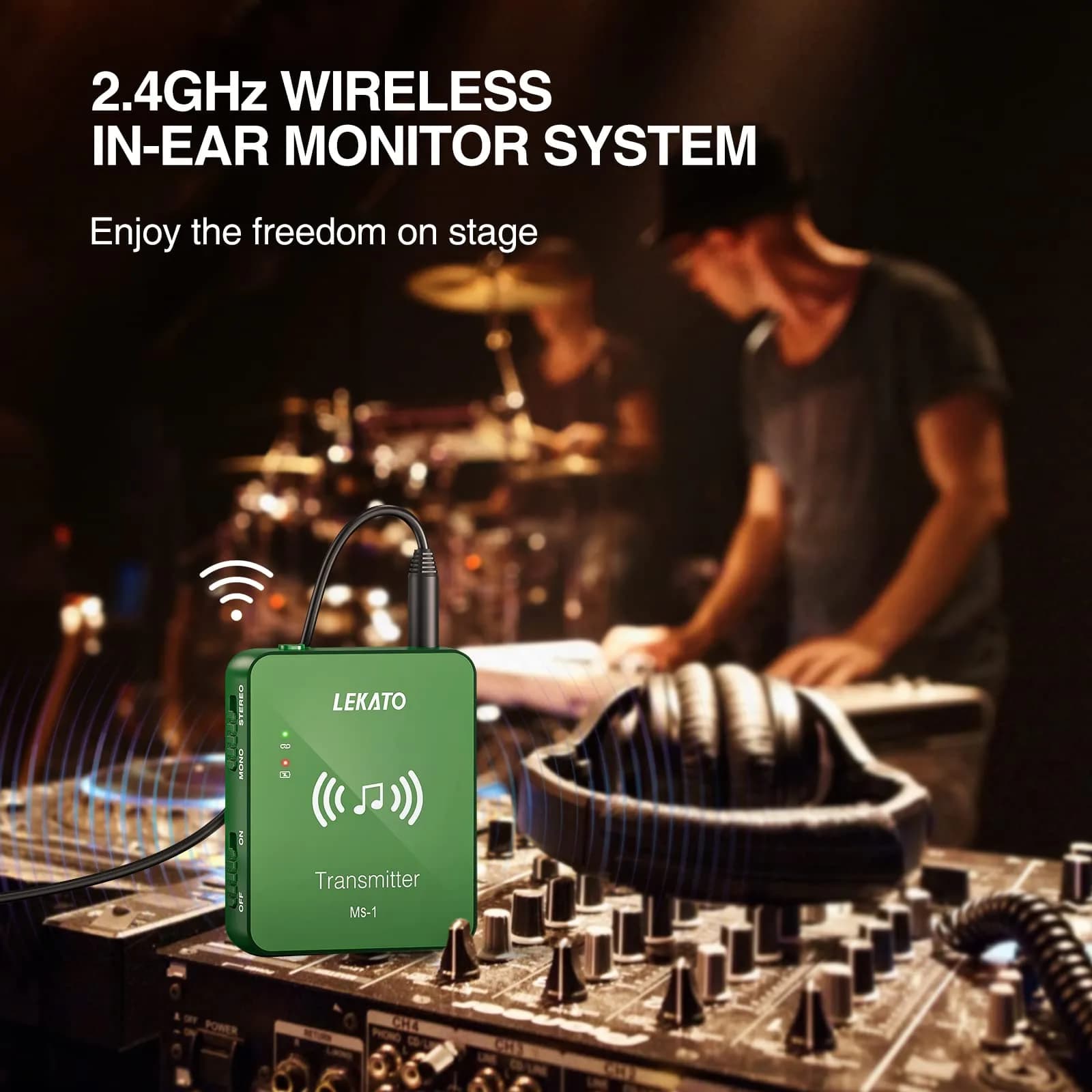 LEKATO 2.4G Wireless In-Ear Monitor System Green | 5-Hour Battery Life - view 6