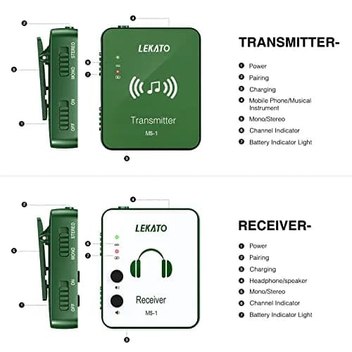 LEKATO 2.4G Wireless In-Ear Monitor System Green | 5-Hour Battery Life thumbnail 2