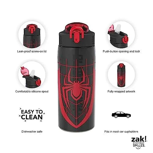 Zak Designs Spider-Man 25oz Leak-Proof Plastic Kids Water Bottle with Straw thumbnail 3