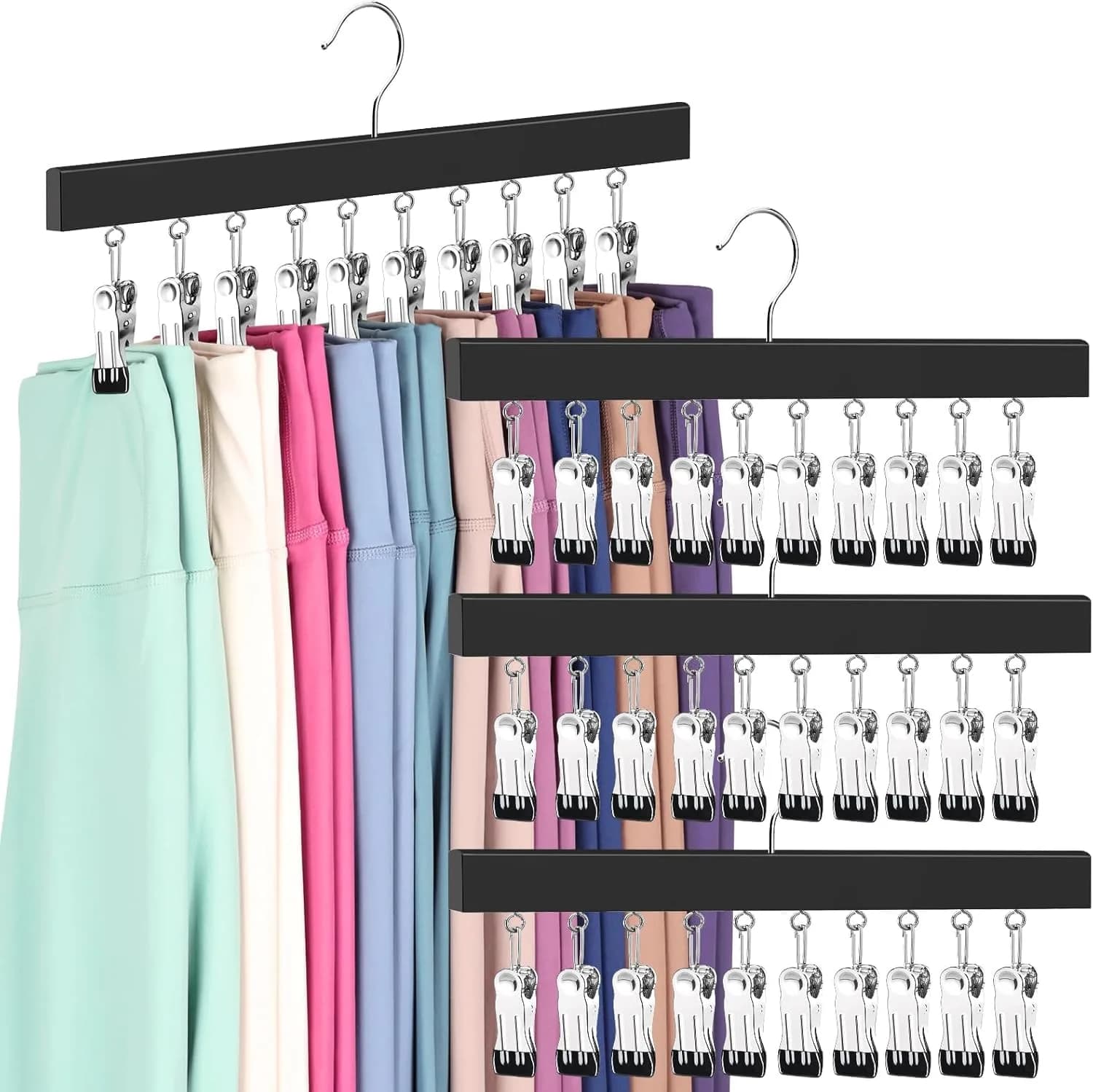 ORROENS Legging Organizer for Closet, Pants Hangers with Clips, 4 Pack (15.8" W x 7.4" H) | Maximize Closet Space