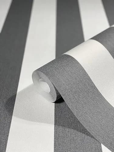 WALLCOVER Non-Woven Wallpaper Black Stripes 10.05 x 0.53 m | Modern Block Stripe Design for Home & Office thumbnail 1
