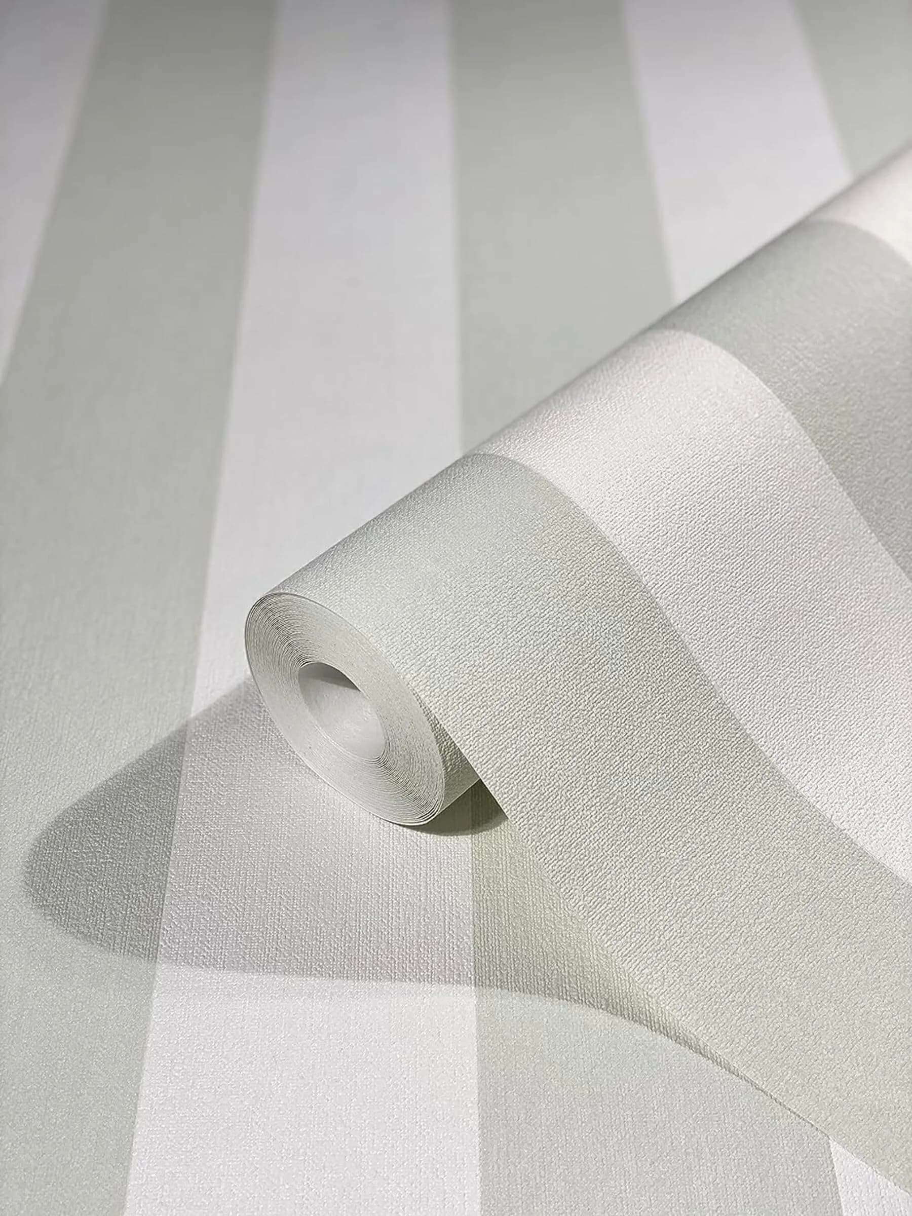 WALLCOVER Non-Woven Wallpaper Grey Stripes 10.05 x 0.53 m | Modern Block Stripe Design for Home & Office — White, Green, Light Green