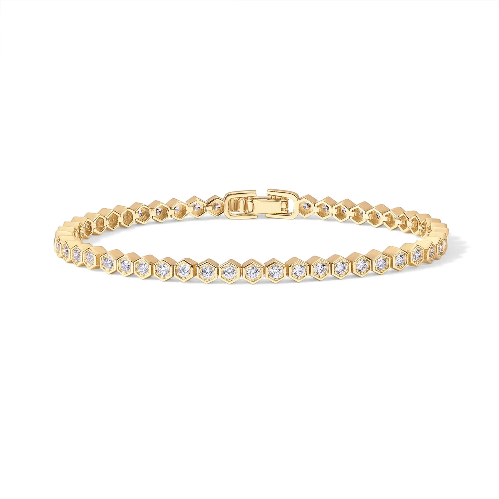 PAVOI 14K Gold Plated CZ Tennis Bracelet for Women, 7IN | Elegant Honeycomb Design, Hypoallergenic, Gift-Ready — Yellow Gold