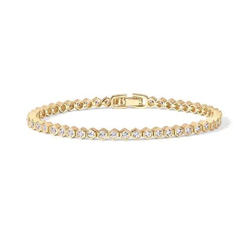 PAVOI 14K Gold Plated CZ Tennis Bracelet for Women, 7IN | Elegant Honeycomb Design, Hypoallergenic, Gift-Ready thumbnail 1