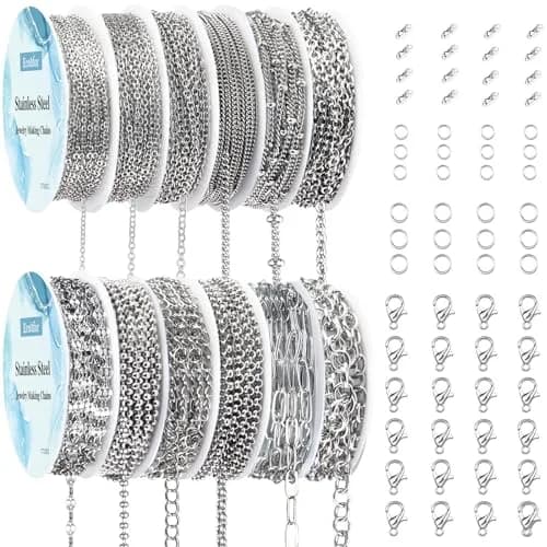 Ecoofor Stainless Steel Jewelry Chain Set with Jump Rings & Clasps | 270.6 meters (95.1 ft) Silver thumbnail 1