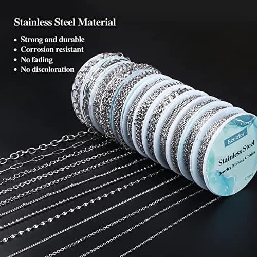 Ecoofor Stainless Steel Jewelry Chain Set with Jump Rings & Clasps | 270.6 meters (95.1 ft) Silver thumbnail 4