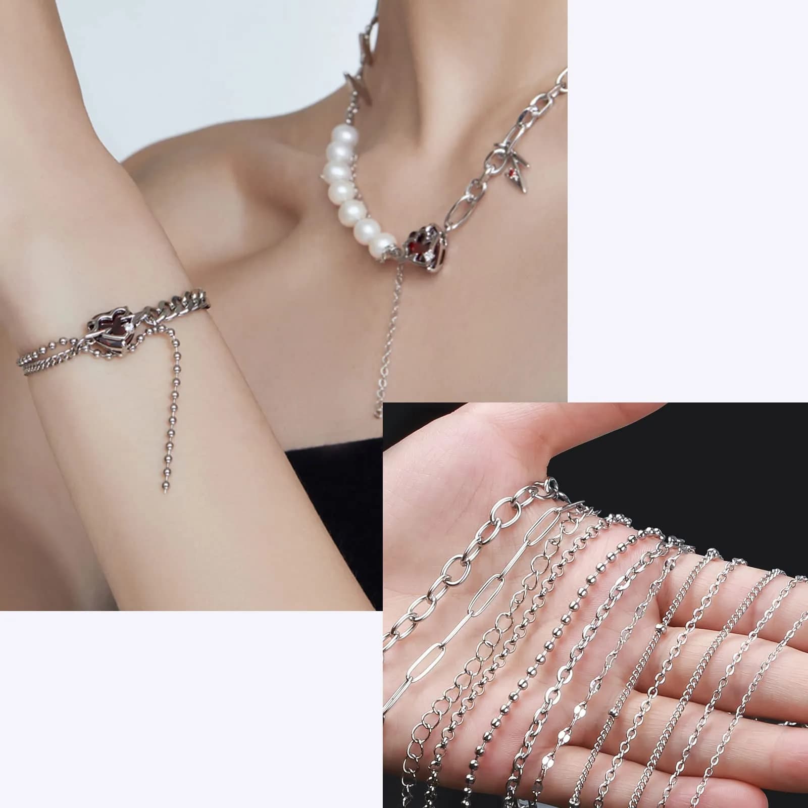 Ecoofor Stainless Steel Jewelry Chain Set with Jump Rings & Clasps | 270.6 meters (95.1 ft) Silver - view 7