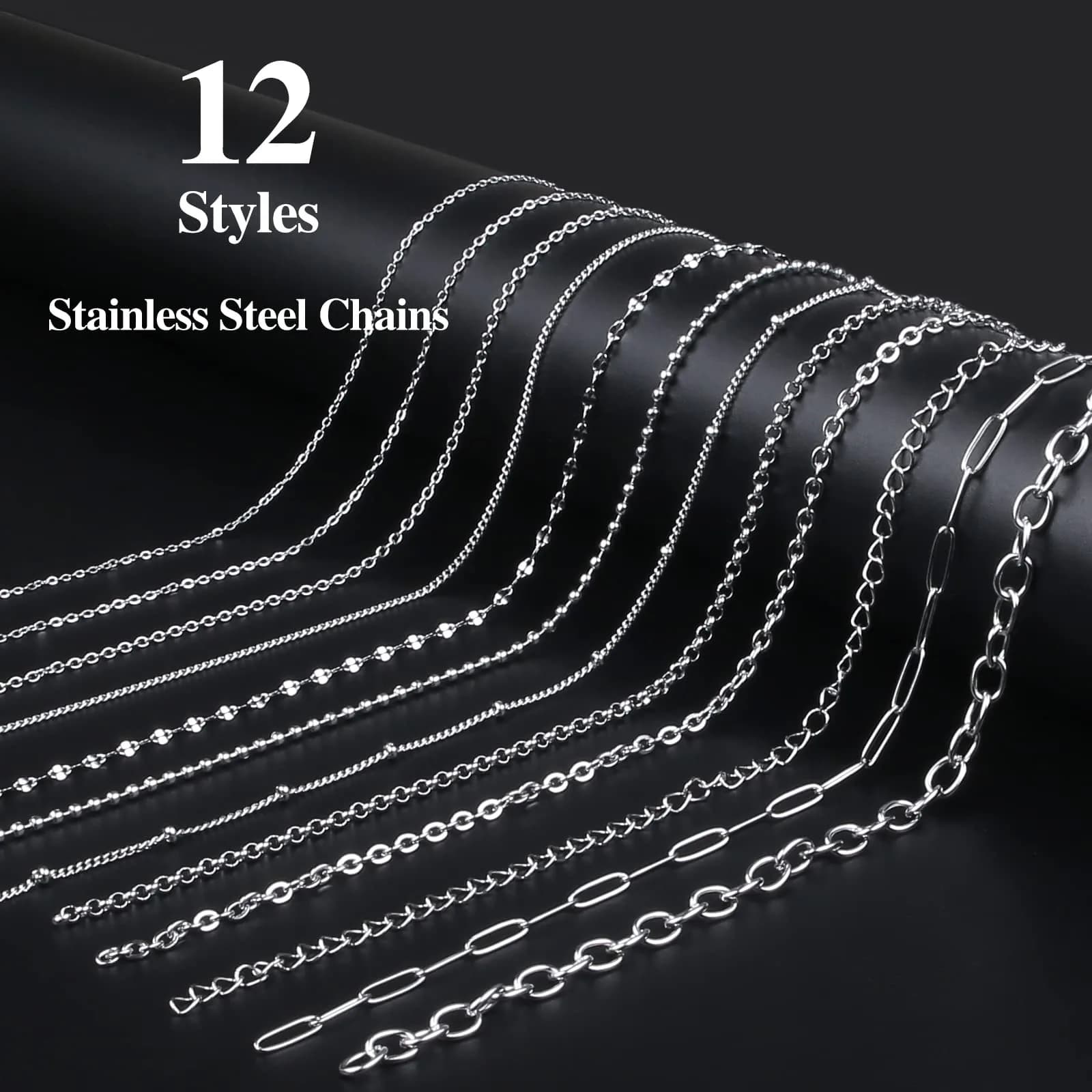 Ecoofor Stainless Steel Jewelry Chain Set with Jump Rings & Clasps | 270.6 meters (95.1 ft) Silver - view 2