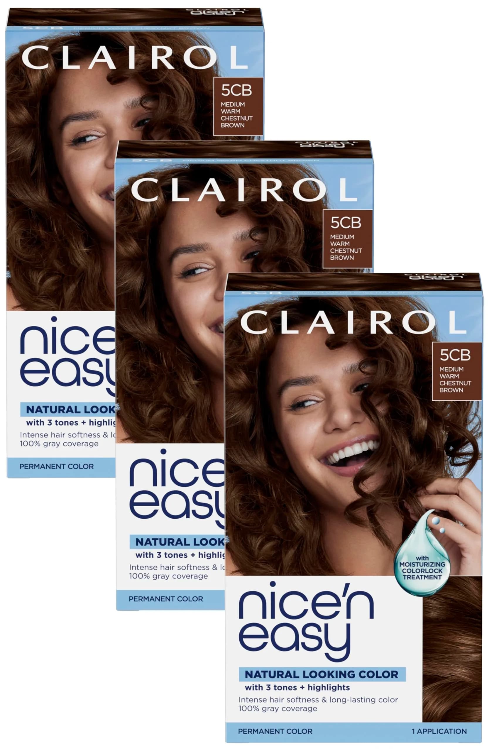 Clairol Nice'n Easy Permanent Hair Dye 5CB Medium Warm Chestnut Brown, 3-Pack - main product image