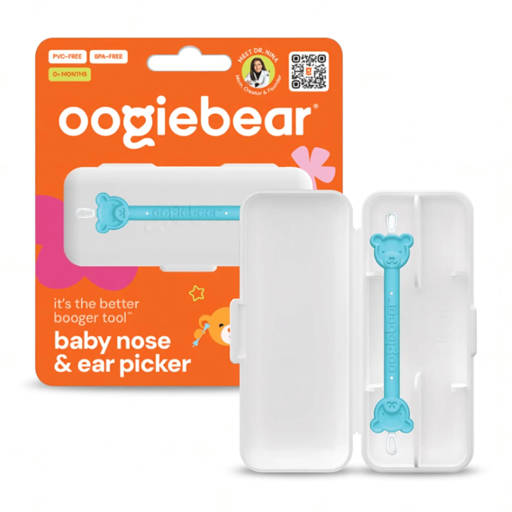 oogiebear Baby Nose & Ear Picker with Travel Case, 2 Pieces, Blue | Safe Dual-Ended Nasal Aspirator for Newborns & Toddlers