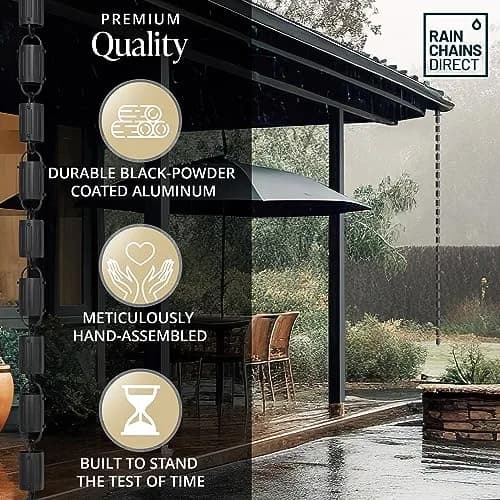 Rain Chains Direct Channel Link Rain Chain Extension 3 Feet Durable Aluminum Black Powder Coating | Custom Length for Gutters thumbnail 4