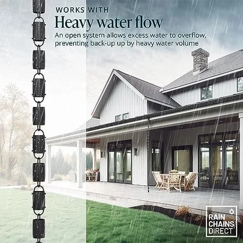 Rain Chains Direct Channel Link Rain Chain Extension 3 Feet Durable Aluminum Black Powder Coating | Custom Length for Gutters thumbnail 6
