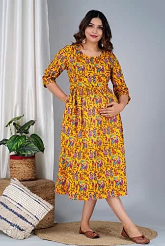 Jikonet Women's Maternity Dress Kurti with Hidden Zip, 3/4 Sleeve Round Neck, 96.5 cm (38 inches) Chest | Easy Feed Anarkali Style thumbnail 8