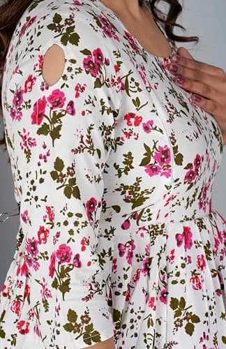 Jikonet White Kurta Maternity Dress with Hidden Zip & Overlapping Flaps for Easy Feeding, 100cm (39.37in) Length | Anarkali Style thumbnail 5