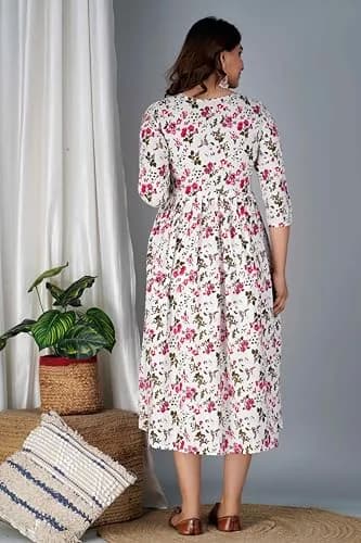 Jikonet White Kurta Maternity Dress with Hidden Zip & Overlapping Flaps for Easy Feeding, 100cm (39.37in) Length | Anarkali Style thumbnail 7
