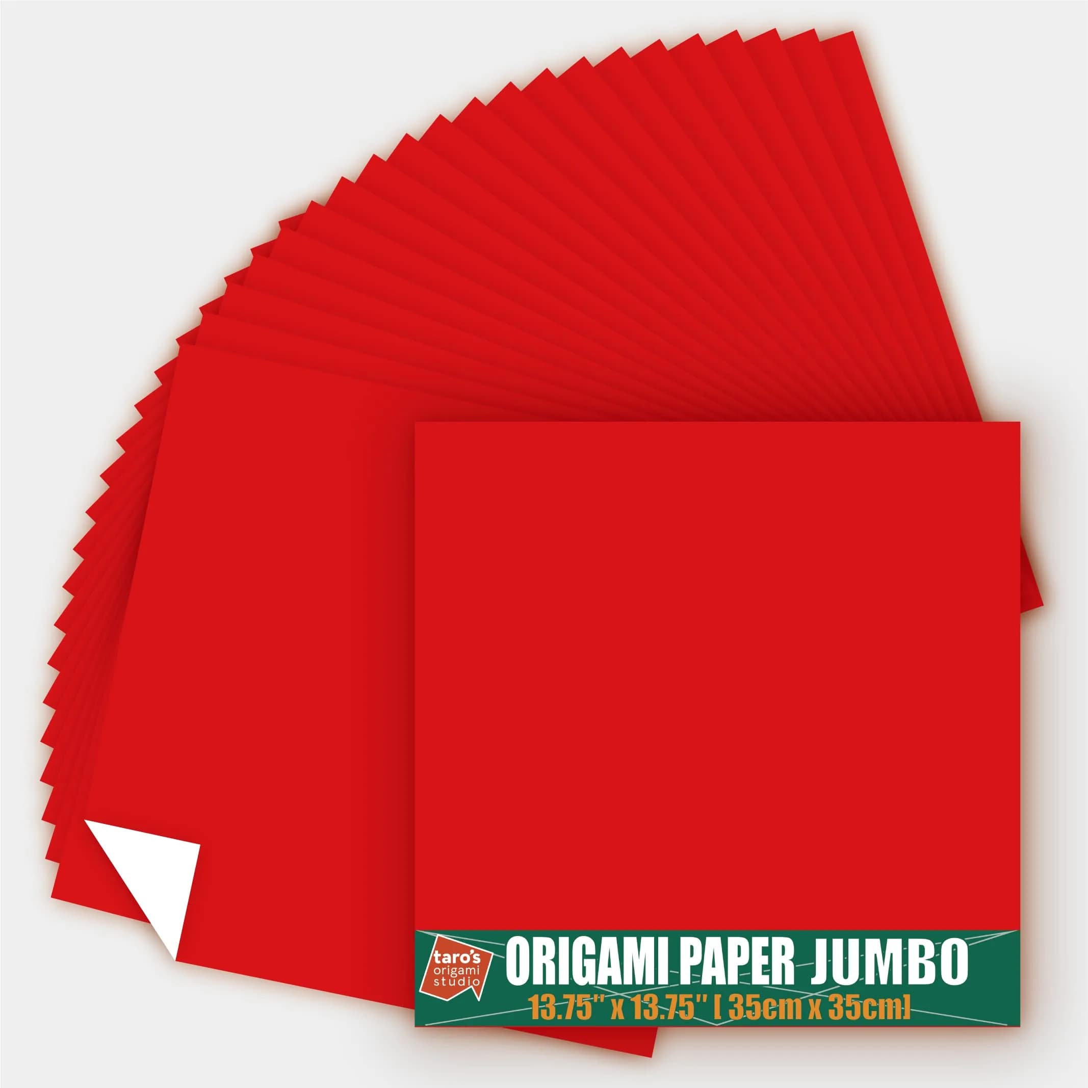 Taro's Origami Studio Jumbo Origami Paper 35cm (13.8 Inch) 30 Sheets, 30 Colors | Authentic Japanese Kami for Beginners — Red