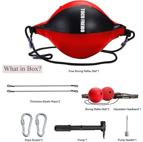 TOCO FREIDO Double End Punching Bag Kit with Reflex Ball & Pump, 4 inch (10 cm) Red PU Leather | For Boxing, MMA, Home Gym Training thumbnail 7