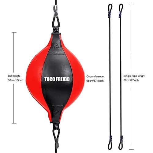 TOCO FREIDO Double End Punching Bag Kit with Reflex Ball & Pump, 4 inch (10 cm) Red PU Leather | For Boxing, MMA, Home Gym Training thumbnail 2