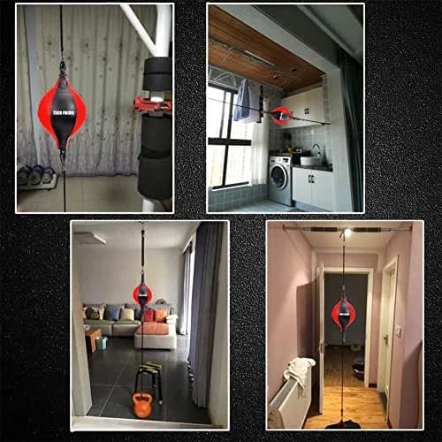 TOCO FREIDO Double End Punching Bag Kit with Reflex Ball & Pump, 4 inch (10 cm) Red PU Leather | For Boxing, MMA, Home Gym Training thumbnail 3