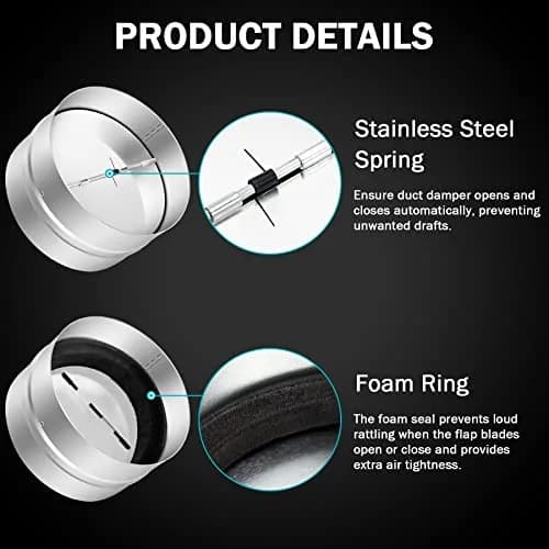 Kikerike 6 Inch (150mm) Backdraft Damper Duct Stopper - 2 Pcs | Prevents Air Recirculation thumbnail 3