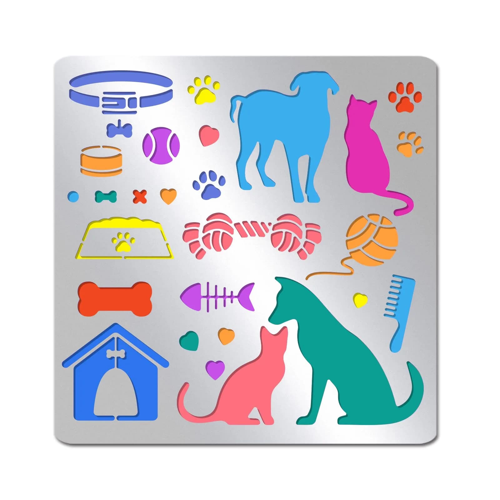 INFUNLY Cat and Dog Metal Stencils 15.6 cm (6.15") | Reusable Stainless Steel Templates for DIY Art Projects — Cat+dog Metal Stencil