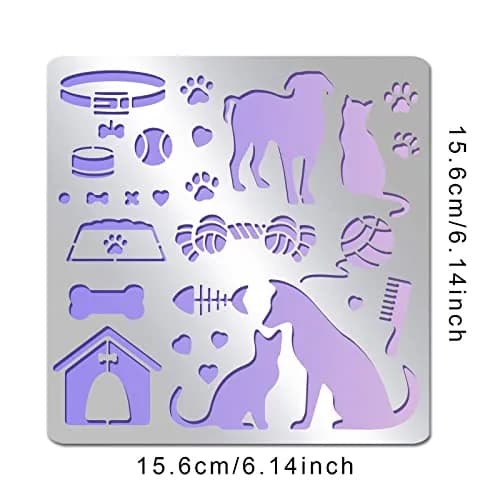 INFUNLY Cat and Dog Metal Stencils 15.6 cm (6.15") | Reusable Stainless Steel Templates for DIY Art Projects thumbnail 2