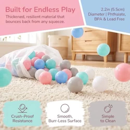 LANGXUN Plastic Ball Pit Balls for Baby Toddler Kids | 100 pcs, 2.2" Diameter, BPA-Free thumbnail 4