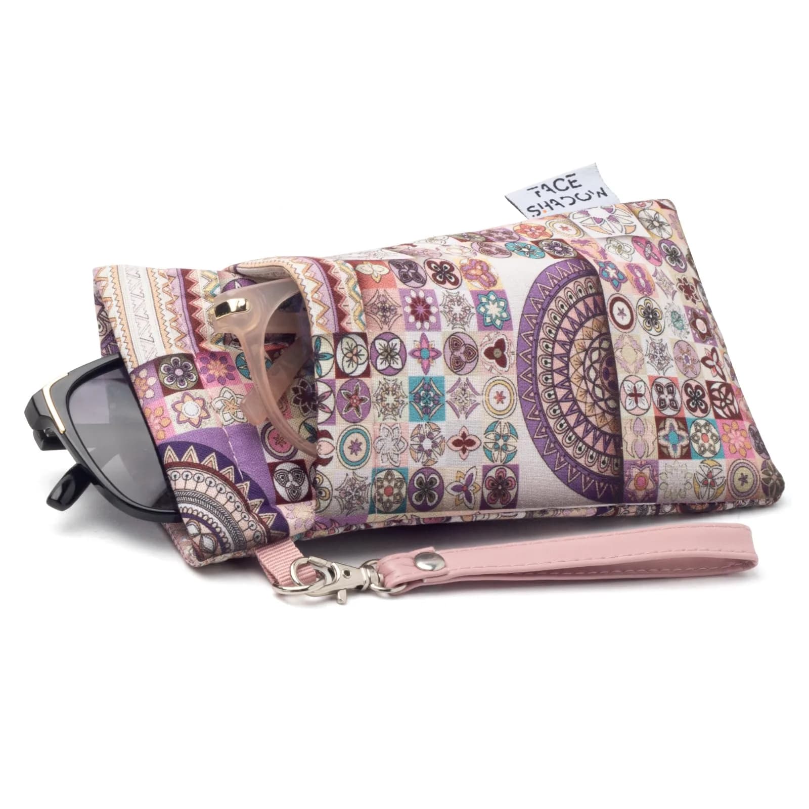 Face Shadow Pink Lattice Double Eyeglass Pouch - Soft Microfiber Case for Two Pairs - main product image