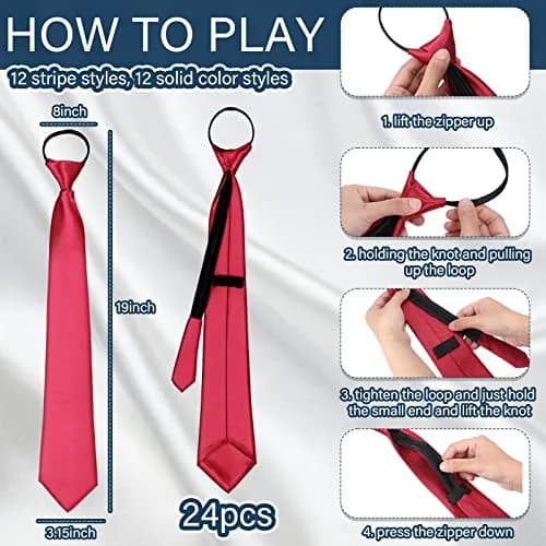 Unittype Classic 24 Pcs Zipper Pre-tied Neckties Assorted Colors | Adjustable & Stylish (70-120 chars) thumbnail 2