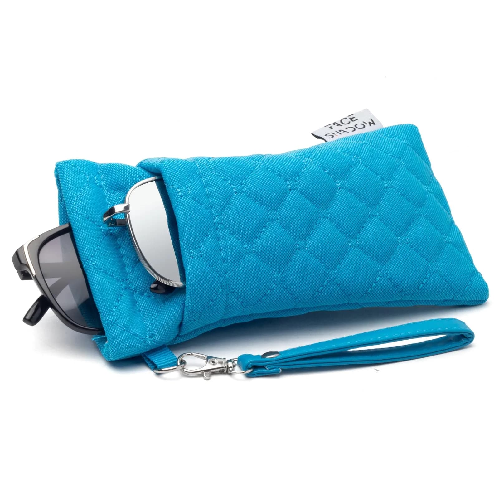 Face Shadow Blue Large Double Eyeglass Pouch with Squeeze Top and Cleaning Cloth - main product image