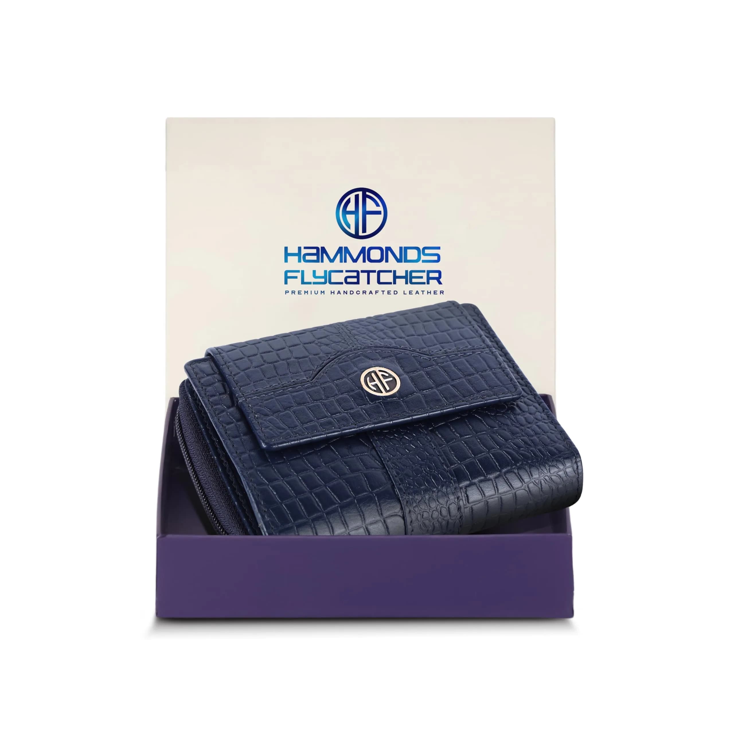 HAMMONDS FLYCATCHER Leather Ladies Wallet with 14 Card Slots & RFID Blocking | Croc Blue, 12.5 cm x 10 cm x 3 cm - main product image