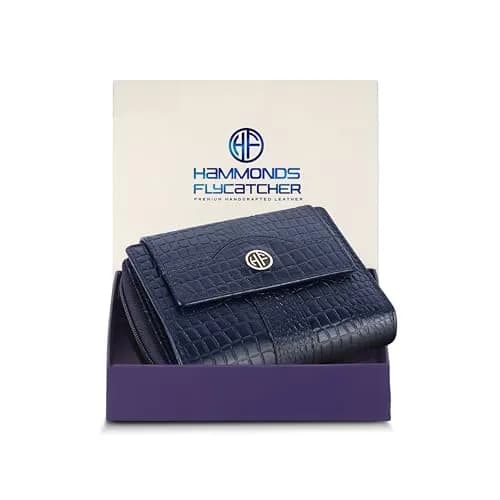 HAMMONDS FLYCATCHER Leather Ladies Wallet with 14 Card Slots & RFID Blocking | Croc Blue, 12.5 cm x 10 cm x 3 cm thumbnail 1
