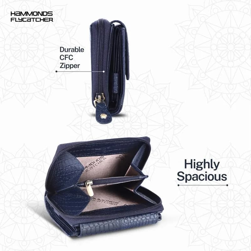 HAMMONDS FLYCATCHER Leather Ladies Wallet with 14 Card Slots & RFID Blocking | Croc Blue, 12.5 cm x 10 cm x 3 cm - view 3