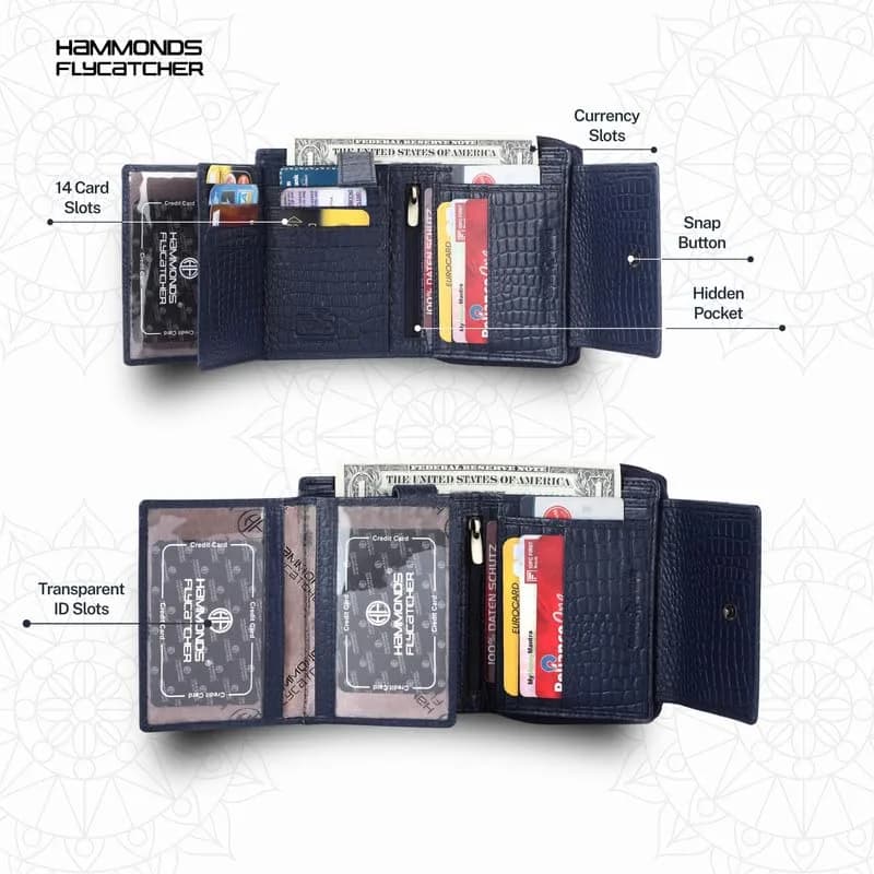 HAMMONDS FLYCATCHER Leather Ladies Wallet with 14 Card Slots & RFID Blocking | Croc Blue, 12.5 cm x 10 cm x 3 cm - view 4