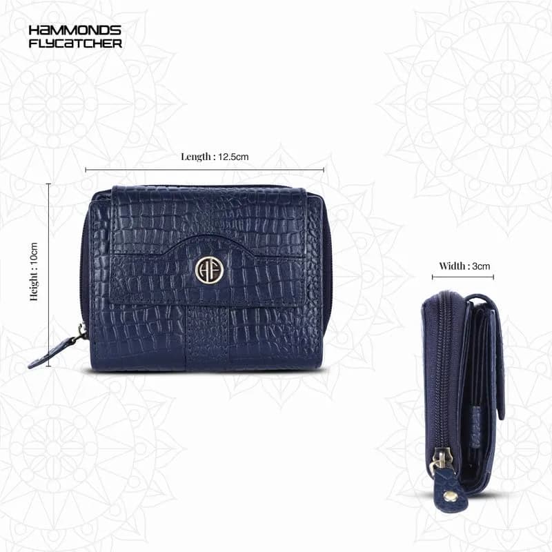HAMMONDS FLYCATCHER Leather Ladies Wallet with 14 Card Slots & RFID Blocking | Croc Blue, 12.5 cm x 10 cm x 3 cm - view 5