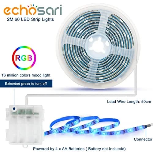 echosari Battery Powered RGB LED Strip Lights 2m (6.6ft) | Color Changing TV Backlights with Remote & Timer thumbnail 7