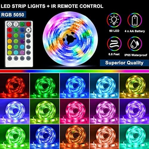 echosari Battery Powered RGB LED Strip Lights 2m (6.6ft) | Color Changing TV Backlights with Remote & Timer thumbnail 3