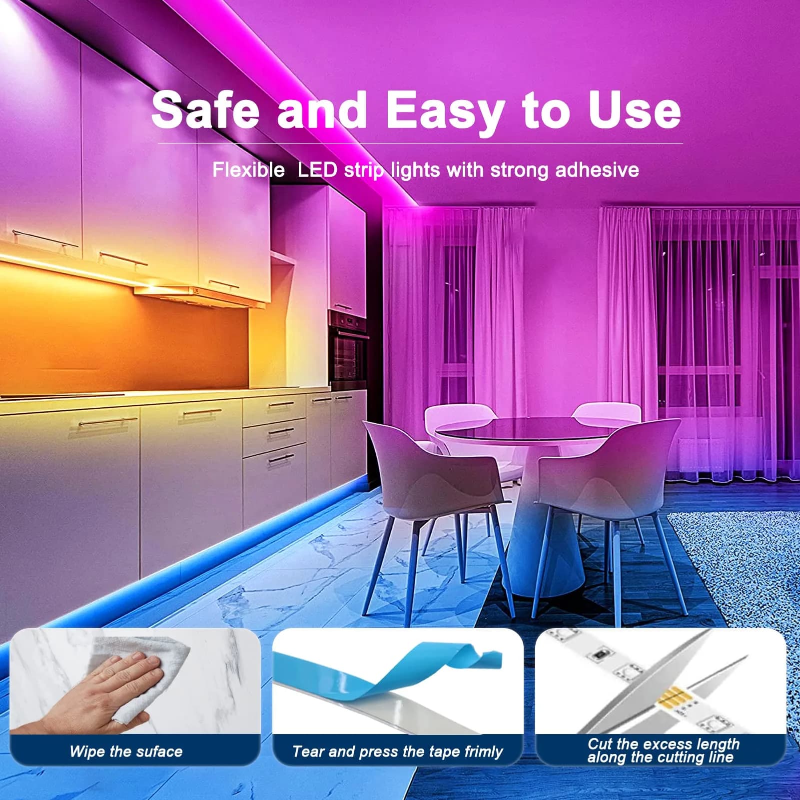 echosari RGB LED Strip Lights 6.6Ft with Remote, Color Changing, Dimmable, Timer, Self-Adhesive - view 4