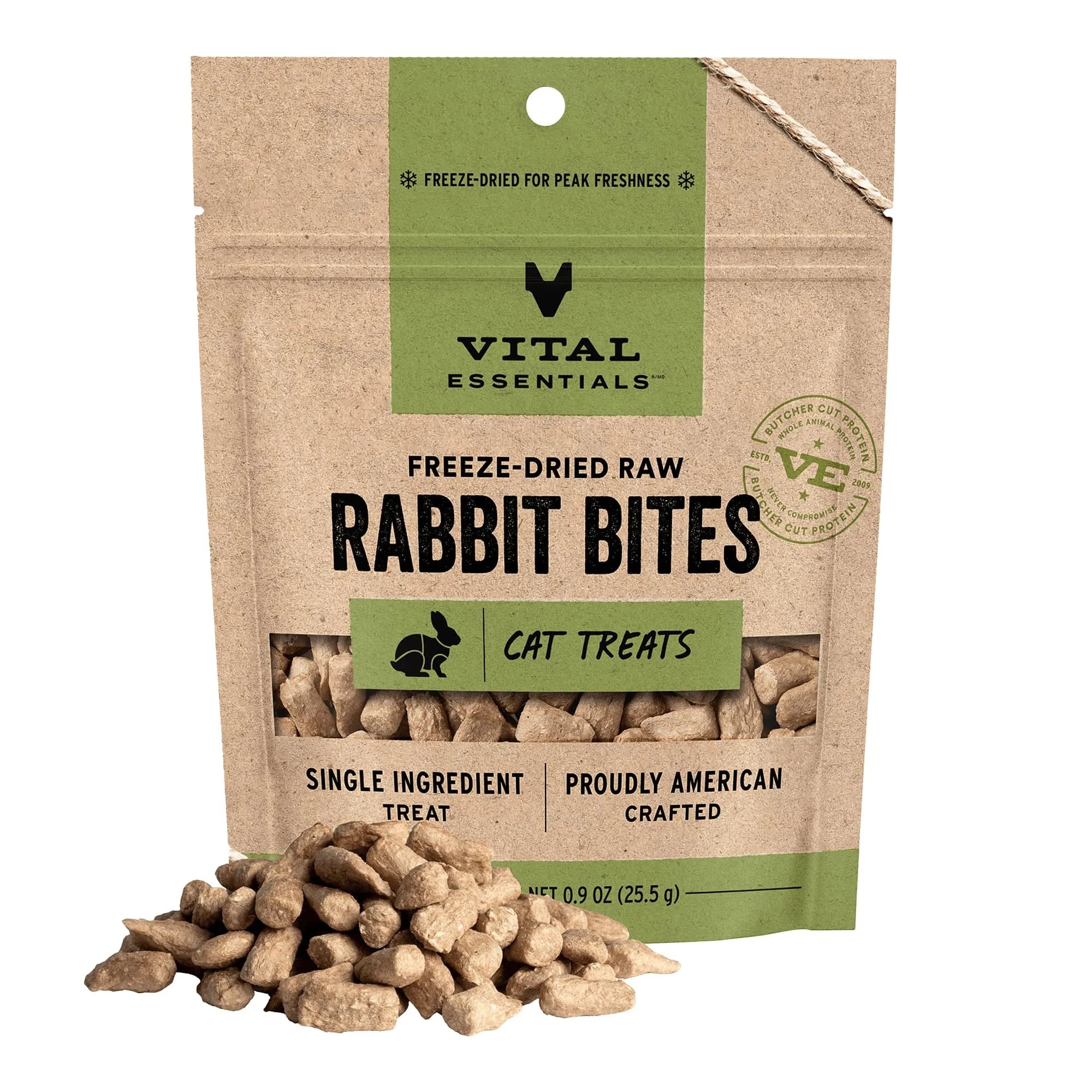 Vital Essentials Freeze Dried Rabbit Cat Treats 0.9 oz (25.5 g) | High Protein, Grain-Free, USA Crafted