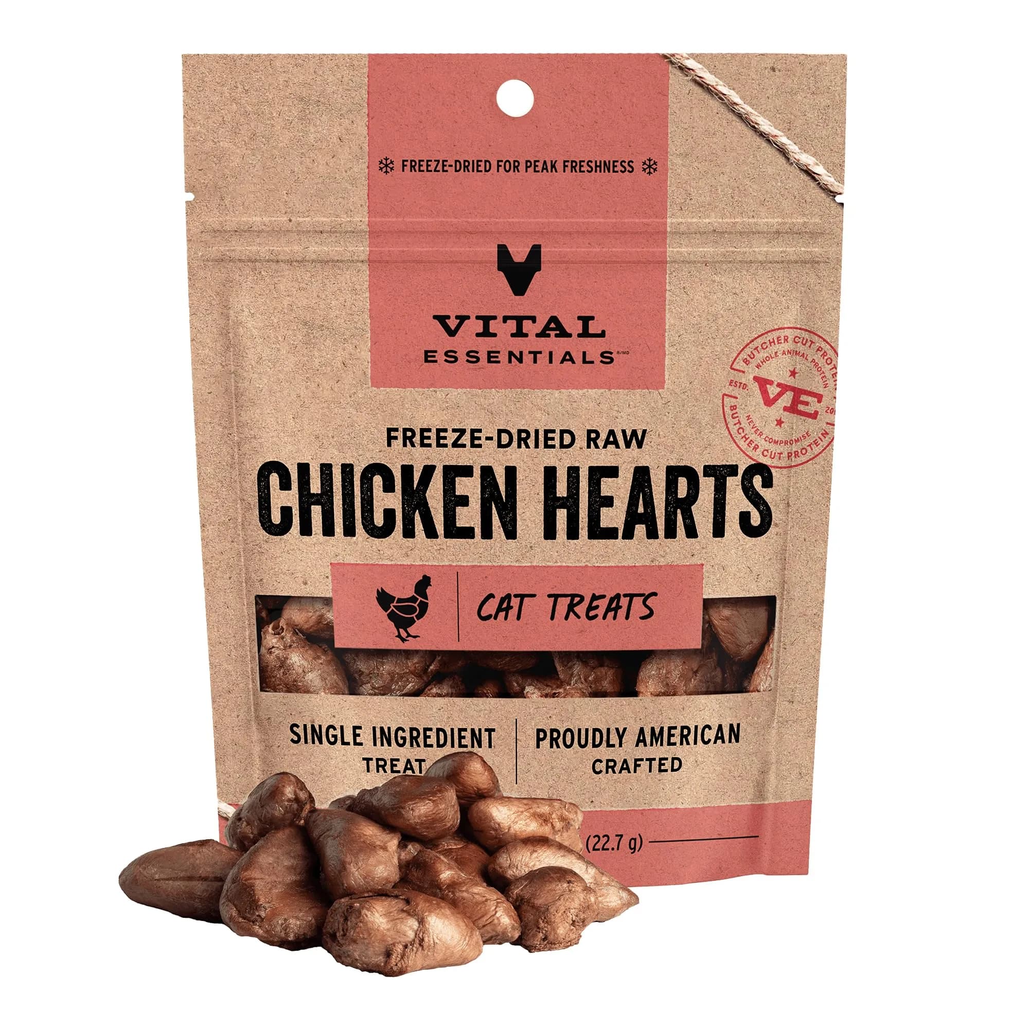 Vital Essentials Freeze Dried Raw Chicken Hearts Cat Treats 0.8 oz (22.7 g) | High Protein Single Ingredient Snack - main product image