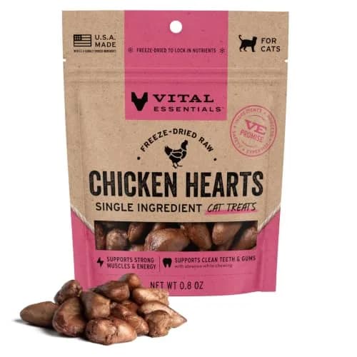 Vital Essentials Freeze Dried Raw Chicken Hearts Cat Treats 0.8 oz (22.7 g) | High Protein Single Ingredient Snack thumbnail 1