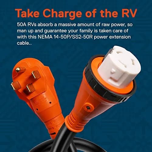 ONLINE LED STORE 50ft 50 Amp RV Extension Cord 125/250V Twist Lock 6 Gauge 4 Prong | Heavy-Duty Power Cable for RVs thumbnail 2