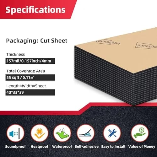 AggSound 4mm Closed Cell Foam Sound Deadening Mat 55.41 sqft (1.57m²) | Reduces Heat & Road Noise thumbnail 4