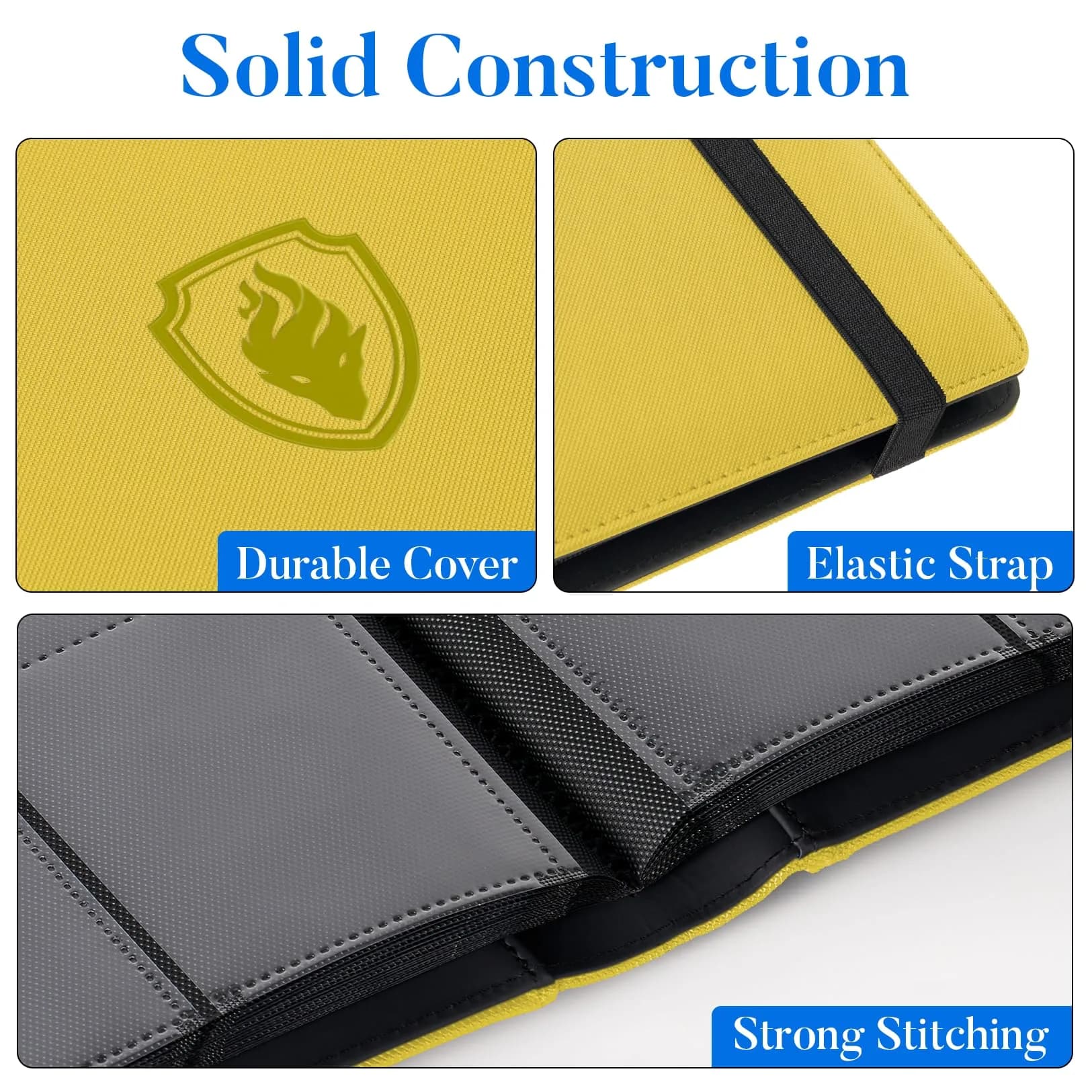 Fabmaker 9 Pocket Card Binder for 360 Cards, Yellow PU Cover | Archival Safe Trading Card Album - view 2