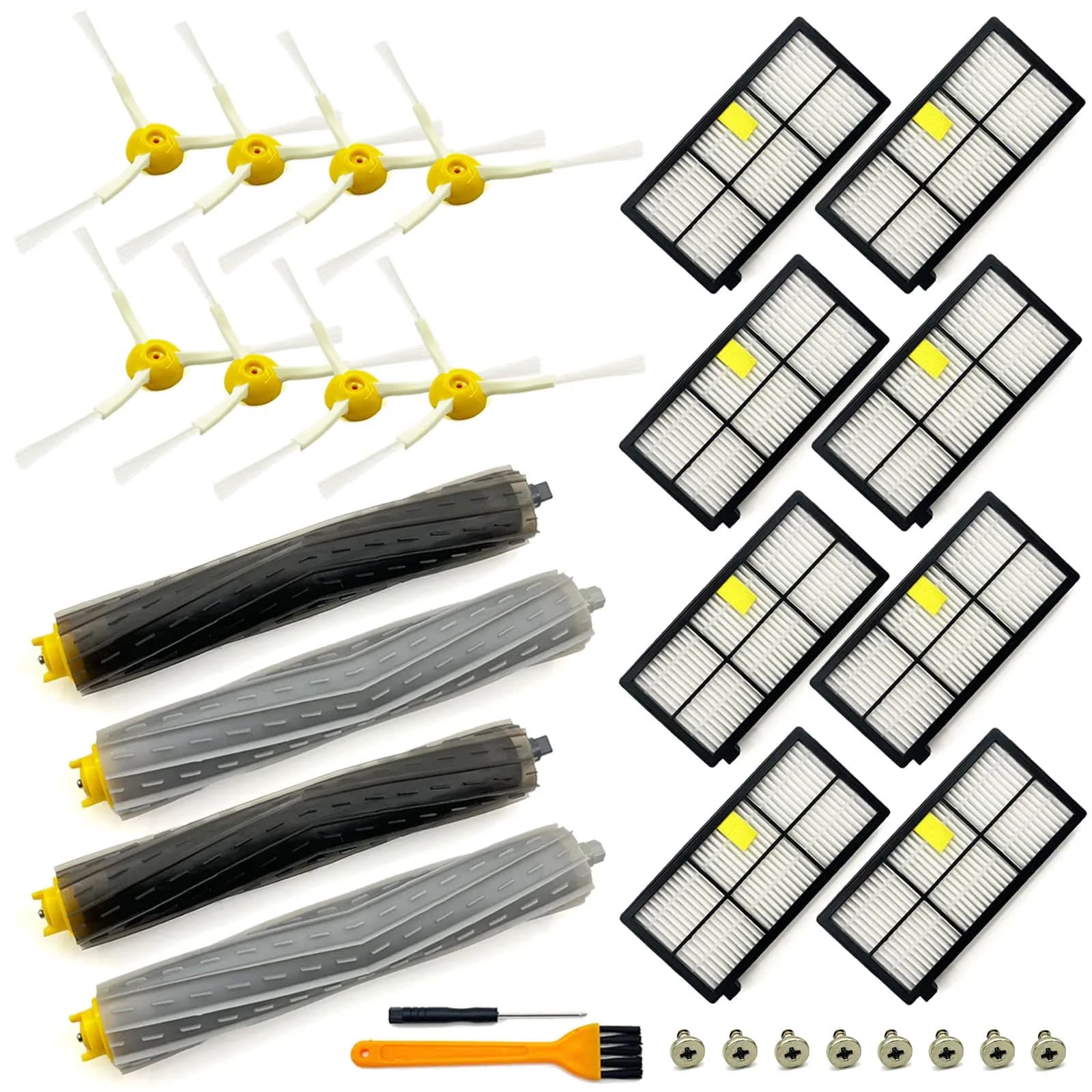 Tivcroxs 18 Pack Replacement Parts for iRobot Roomba 800 900 Series | High-Quality Vacuum Accessories — Black, White, Gray, Yellow