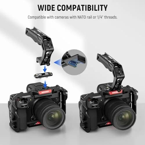 NEEWER Top Handle and NATO Rail Kit, Comfort Silicone Grip with Quick Release NATO Clamp, 3 Cold Shoes and 1/4" 3/8" ARRI Threads, CA008 | Compatible with SmallRig Camera Cage thumbnail 2