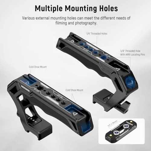 NEEWER Top Handle and NATO Rail Kit, Comfort Silicone Grip with Quick Release NATO Clamp, 3 Cold Shoes and 1/4" 3/8" ARRI Threads, CA008 | Compatible with SmallRig Camera Cage thumbnail 3