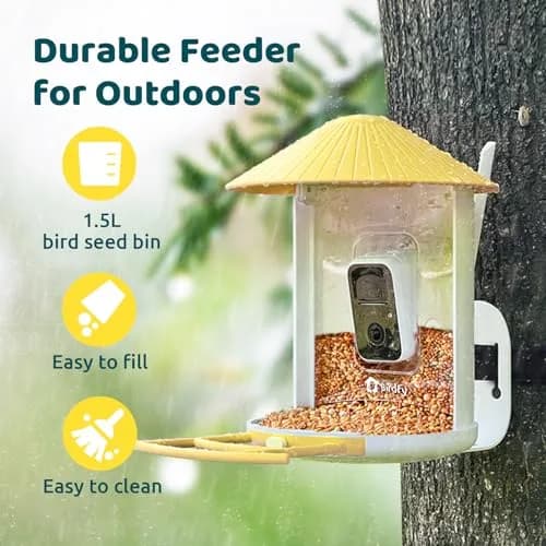 NETVUE Birdfy Smart Bird Feeder with AI Camera | Wireless Outdoor Birdwatching Camera in Yellow (8 x 7 x 11 inches) thumbnail 5
