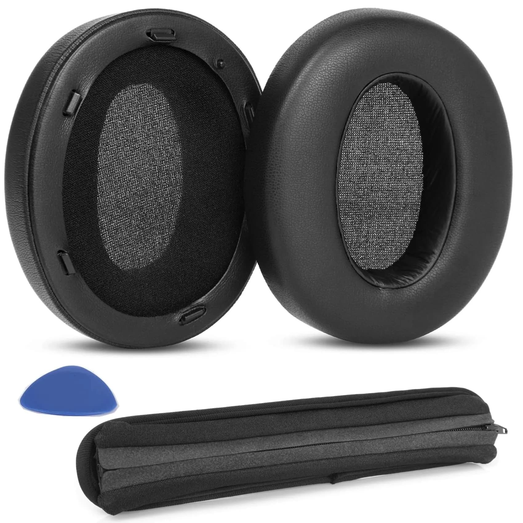 YunYiYi Replacement Earpads for Sony WH-XB910N Headphones | Black Protein Leather with Memory Foam (1 Pair) - main product image