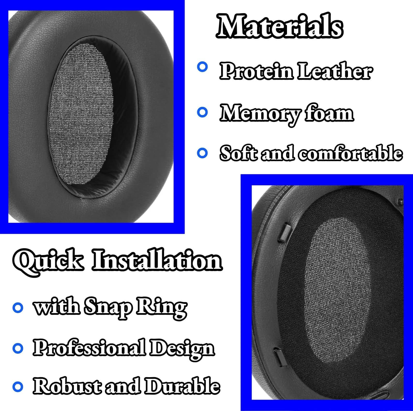YunYiYi Replacement Earpads for Sony WH-XB910N Headphones | Black Protein Leather with Memory Foam (1 Pair) - view 3